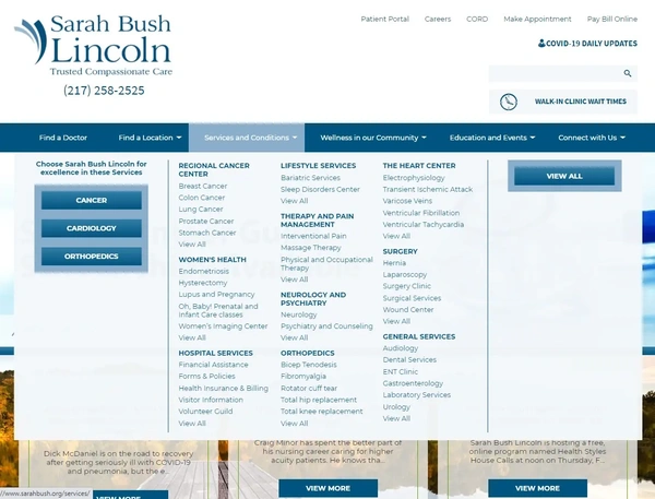 Imaginary Landscape redesigned the services menu to combine medical conditions and service lines for more straightforward navigation and better visibility of key specialties.